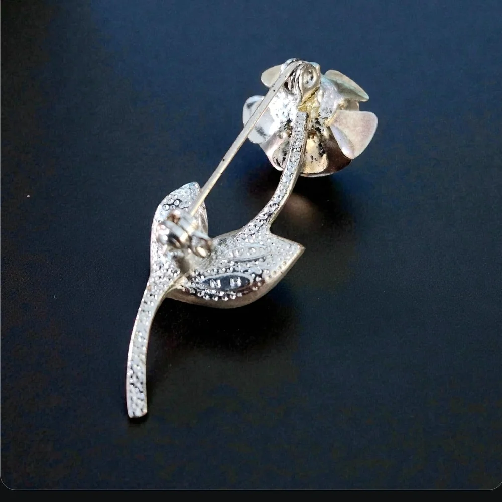 Vintage Nina Ricci For Avon Floral Brooch With Rhinestone Center